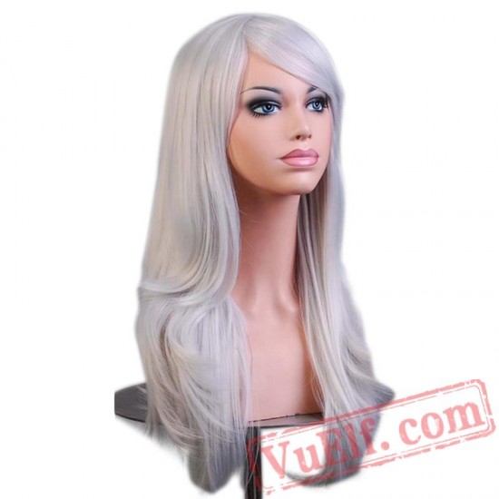 Long Curly Sliver Gray Blonde Wig Cosplay Wigs Black Women