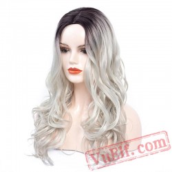 Wave Wigs Long Natural Blonde Wig Women Silver Grey Wavy Hair