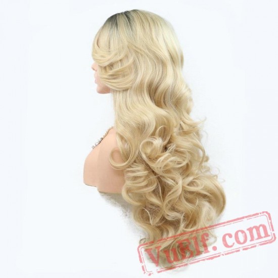 Blonde Two Tone Long Hair Lace Front Wigs Women Girls Wavy Wig