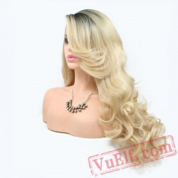 Blonde Two Tone Long Hair Lace Front Wigs Women Girls Wavy Wig