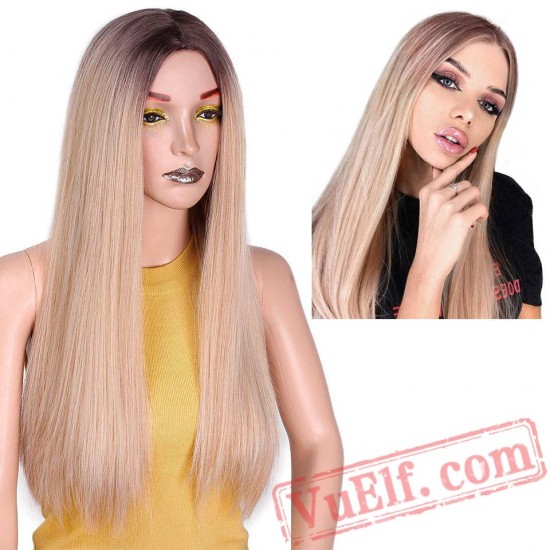 Long Straight Wig Brown & Blonde Women Wigs