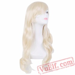 Blonde Wig Oblique Bangs Long Wavy Hair