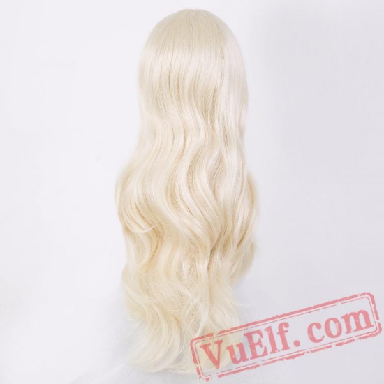 Blonde Wig Oblique Bangs Long Wavy Hair