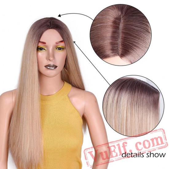 Long Straight Wig Brown & Blonde Women Wigs