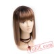 Short Brown Blonde Wig Bangs Wigs Black/White Women