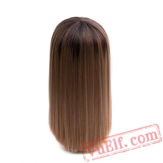 Short Brown Blonde Wig Bangs Wigs Black/White Women