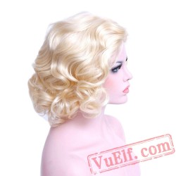 Curly Hair Platinum Blonde Wig Cosplay Ladies Wigs Short
