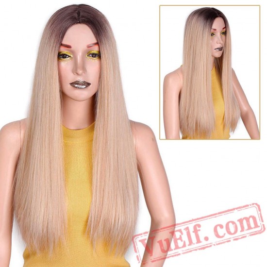 Long Straight Wig Brown & Blonde Women Wigs