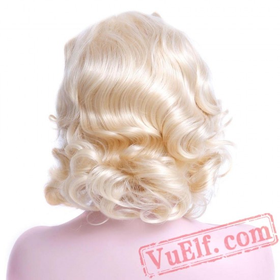 Curly Hair Platinum Blonde Wig Cosplay Ladies Wigs Short