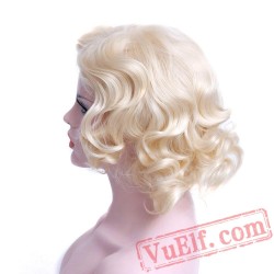 Curly Hair Platinum Blonde Wig Cosplay Ladies Wigs Short