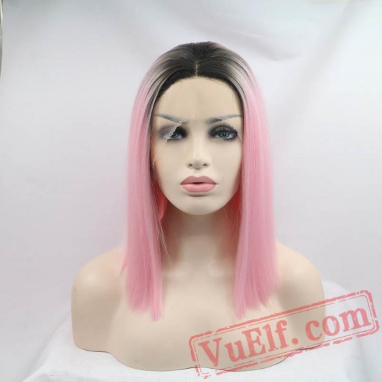 Peach Red Dark Roots Mixed Pink Lace Front Blonde Wigs