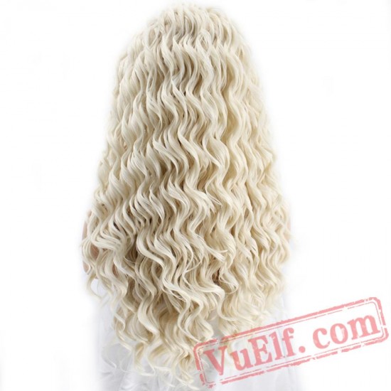 Long Deep Wave Platinum Blonde Wigs Hair Lace Front Wig Women