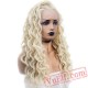 Long Deep Wave Platinum Blonde Wigs Hair Lace Front Wig Women