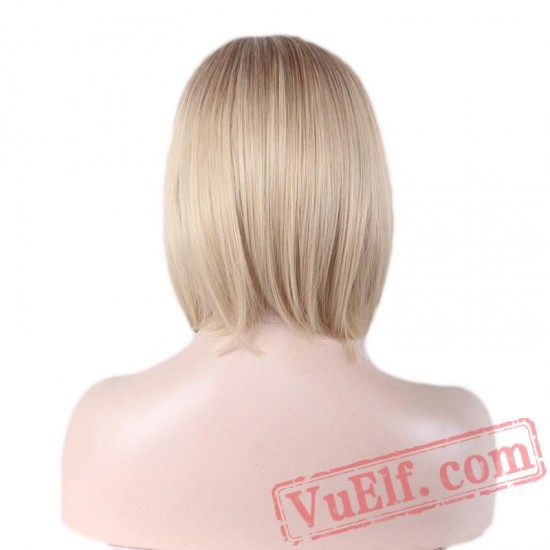 straight short bob wigs women hair blonde wig dark roots