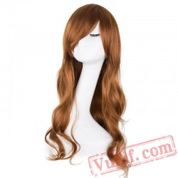 Yellow Blonde Wig Long Curly Inclined Bangs Hair Women