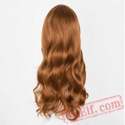 Yellow Blonde Wig Long Curly Inclined Bangs Hair Women