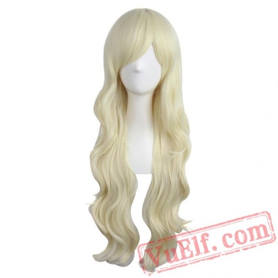 Long Wavy Cosplay Wigs White Blonde Wig Halloween Party Wigs Women