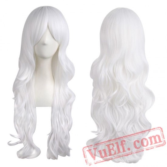 Long Wavy Cosplay Wigs White Blonde Wig Halloween Party Wigs Women