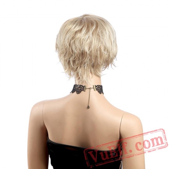 Short Blonde Wig Straight Puffy Hair Wigs Women