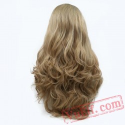 Natural Wave Blonde Wig Dark Roots Long Hair Lace Frontal Wigs Women
