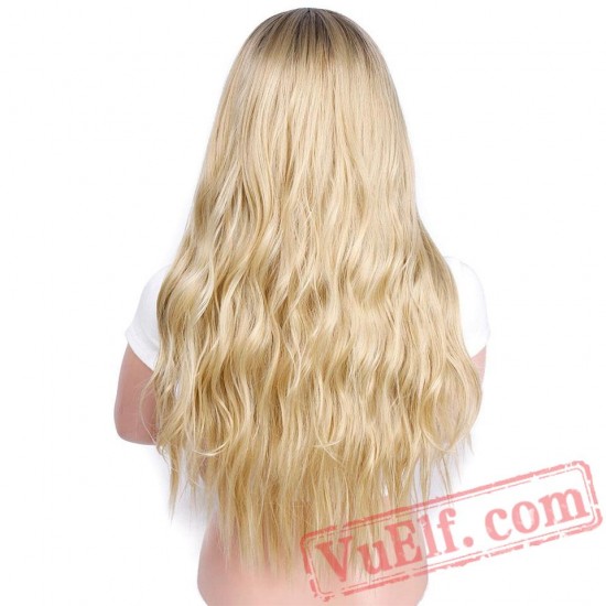 Beauty Blonde Wig Long Wavy Wigs Women Cosplay Blond Hair