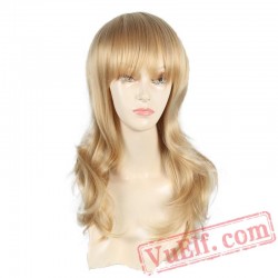 Natural Wave Blonde Wig Flat Bangs Wig Women