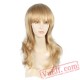 Natural Wave Blonde Wig Flat Bangs Wig Women