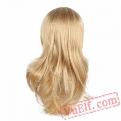 Natural Wave Blonde Wig Flat Bangs Wig Women