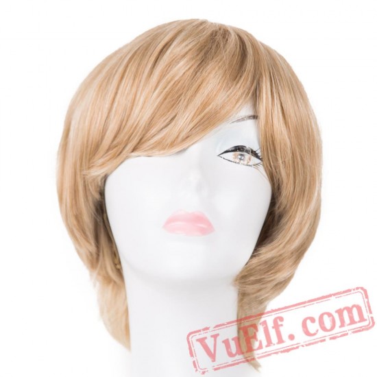 Blonde Wigs Inclined Bangs Women Hair