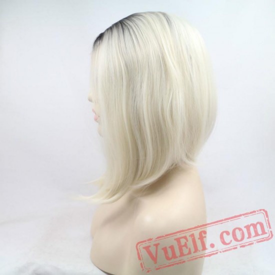 Black Roots Short Bob Lace Front Wig Blonde Wigs Hair Women