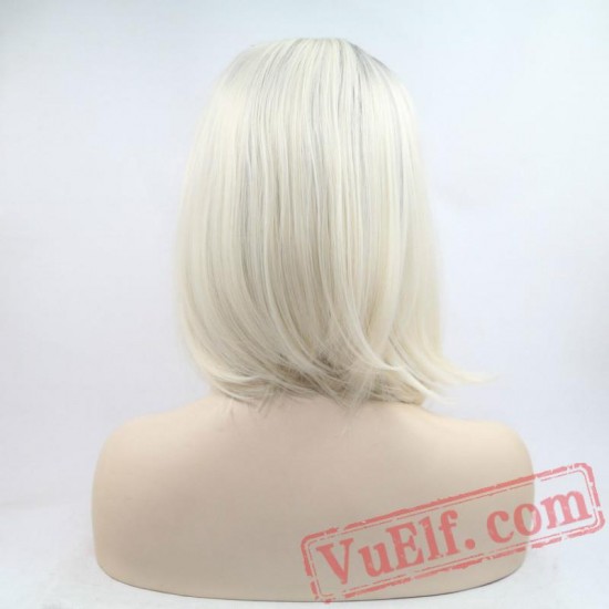 Black Roots Short Bob Lace Front Wig Blonde Wigs Hair Women