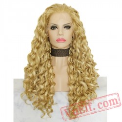 Curly Blonde Lace Front Long Wigs Women Natural Hair Cosplay Wig