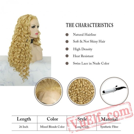 Curly Blonde Lace Front Long Wigs Women Natural Hair Cosplay Wig Curly Blonde Lace Front Long Wigs Women Natural Hair Cosplay Wig