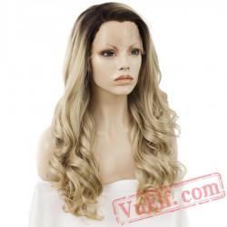 Blonde Wig Natural Wavy Lace Front Wig Women Dark Root Wigs