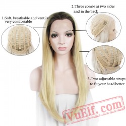 Lace Front Stright Blonde Wigs Women Dark Root Long Hair Lace Wig Cosplay