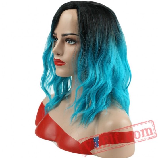 Short Curly False Hair Red Blue Pink Wigs Short Hair Women's