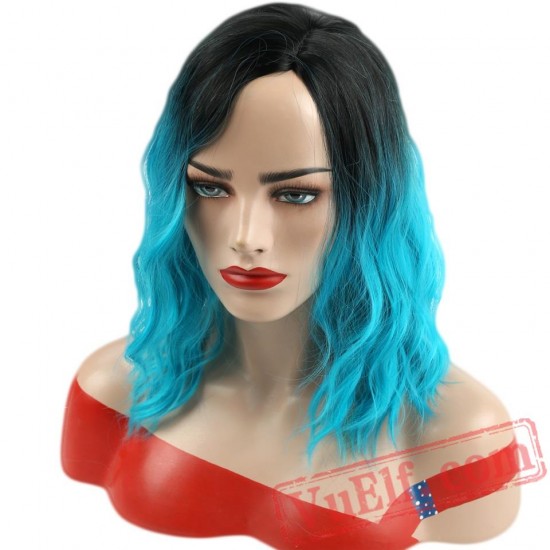 Short Curly False Hair Red Blue Pink Wigs Short Hair Women's