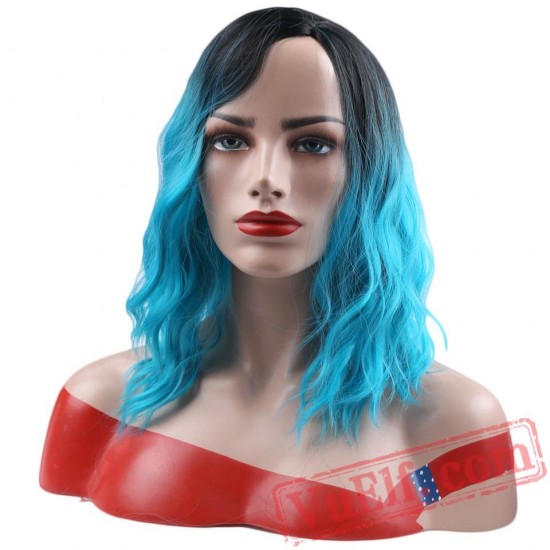 Short Curly False Hair Red Blue Pink Wigs Short Hair Women's