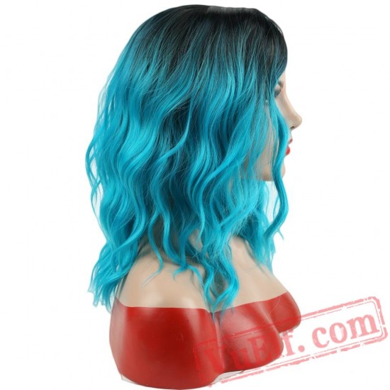 Short Curly False Hair Red Blue Pink Wigs Short Hair Women's