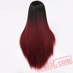 beauty Long Straight Black Red Wigs Women Cosplay Blonde