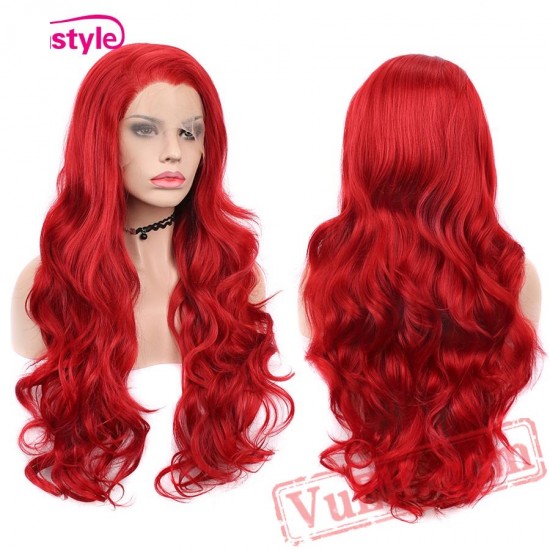 Long Wavy Red Wig Lace Front Wigs Women Cosplay Wig