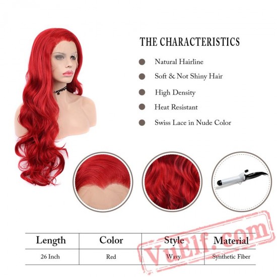 Long Wavy Red Wig Lace Front Wigs Women Cosplay Wig