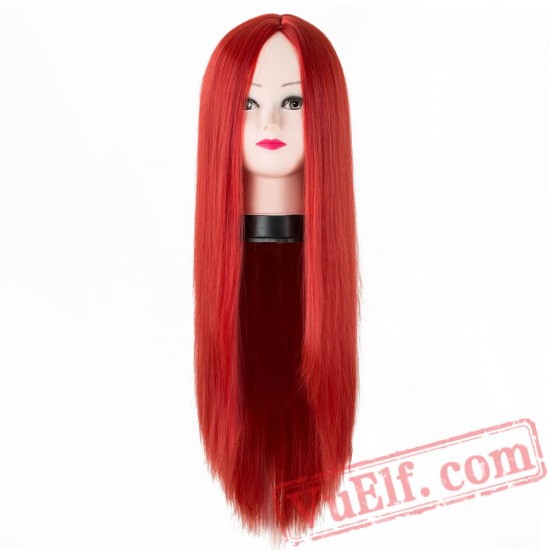 Red Wigs Line Long Straight Hair Cosplay Carnival