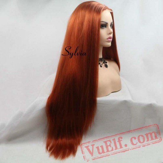 Brown Red Wig Long Straight Hair Lace Wig