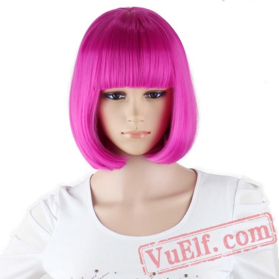 Straight Short Bob Wigs Bangs Red Cosplay Wig