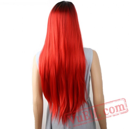 Wig Long Red Wig Straight hair wig Dark Roots Full Wigs Cosplay