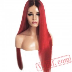 Long Straight Lace Front Wig Black Root Red Wigs Women