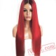 Long Straight Lace Front Wig Black Root Red Wigs Women
