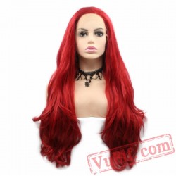 Red Long Wave Wig Lace Front Wig Women Girls Wig