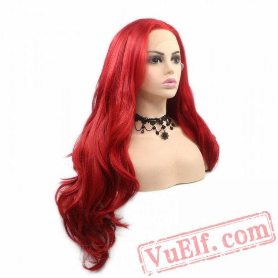 Red Long Wave Wig Lace Front Wig Women Girls Wig